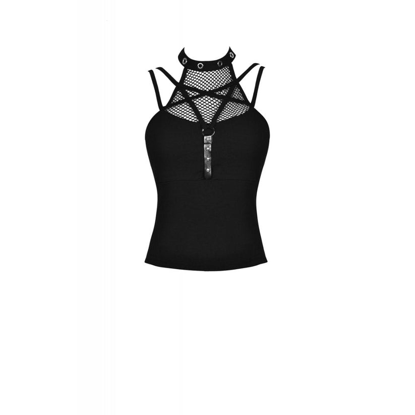 Dark in Love Women's Gothic Vest Top Enyo Mesh Strap Halter Black - QHA UK