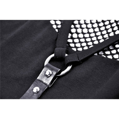 Dark in Love Women's Gothic Vest Top Enyo Mesh Strap Halter Black - QHA UK