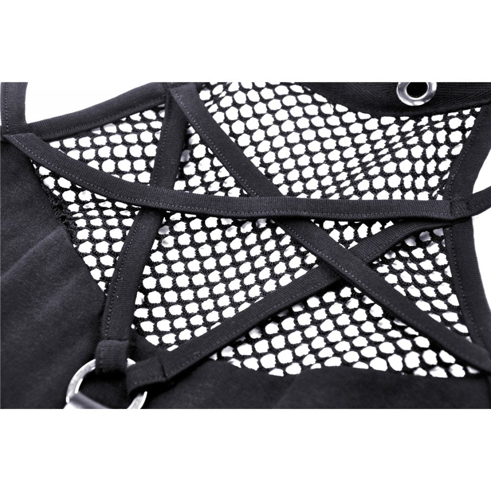 Dark in Love Women's Gothic Vest Top Enyo Mesh Strap Halter Black - QHA UK