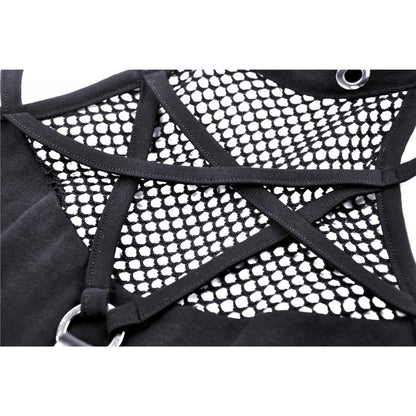 Dark in Love Women's Gothic Vest Top Enyo Mesh Strap Halter Black - QHA UK