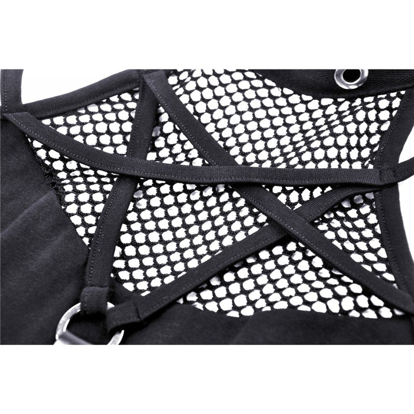 Dark in Love Women's Gothic Vest Top Enyo Mesh Strap Halter Black - QHA UK