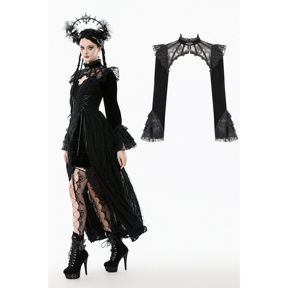 Dark in Love Women's Victorian Bolero Erzebeth Shrug Black Lace Bell - QHA UK