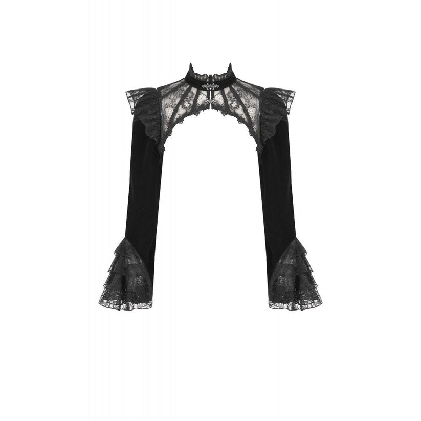 Dark in Love Women's Victorian Bolero Erzebeth Shrug Black Lace Bell - QHA UK
