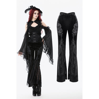 Dark in Love Women's Trousers Erzebeth Velvet Lace Flare UK 8-22 - QHA UK