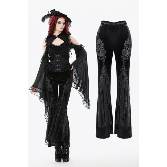 Dark in Love Women's Trousers Erzebeth Velvet Lace Flare UK 8-22 - QHA UK