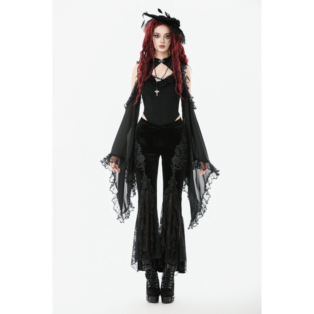 Dark in Love Women's Trousers Erzebeth Velvet Lace Flare UK 8-22 - QHA UK
