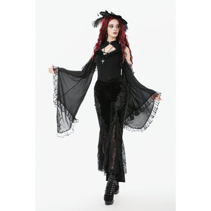 Dark in Love Women's Trousers Erzebeth Velvet Lace Flare UK 8-22 - QHA UK