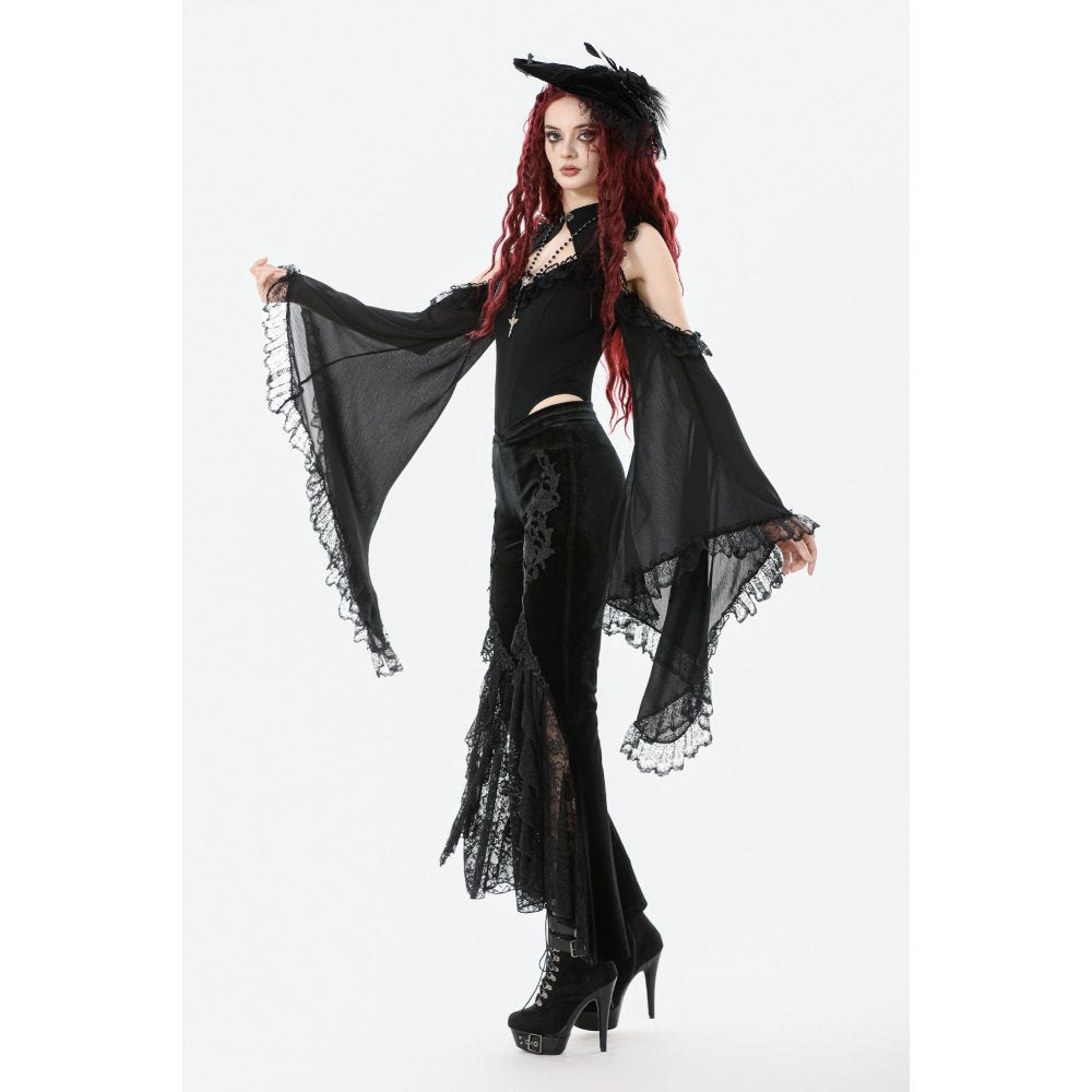 Dark in Love Women's Trousers Erzebeth Velvet Lace Flare UK 8-22 - QHA UK