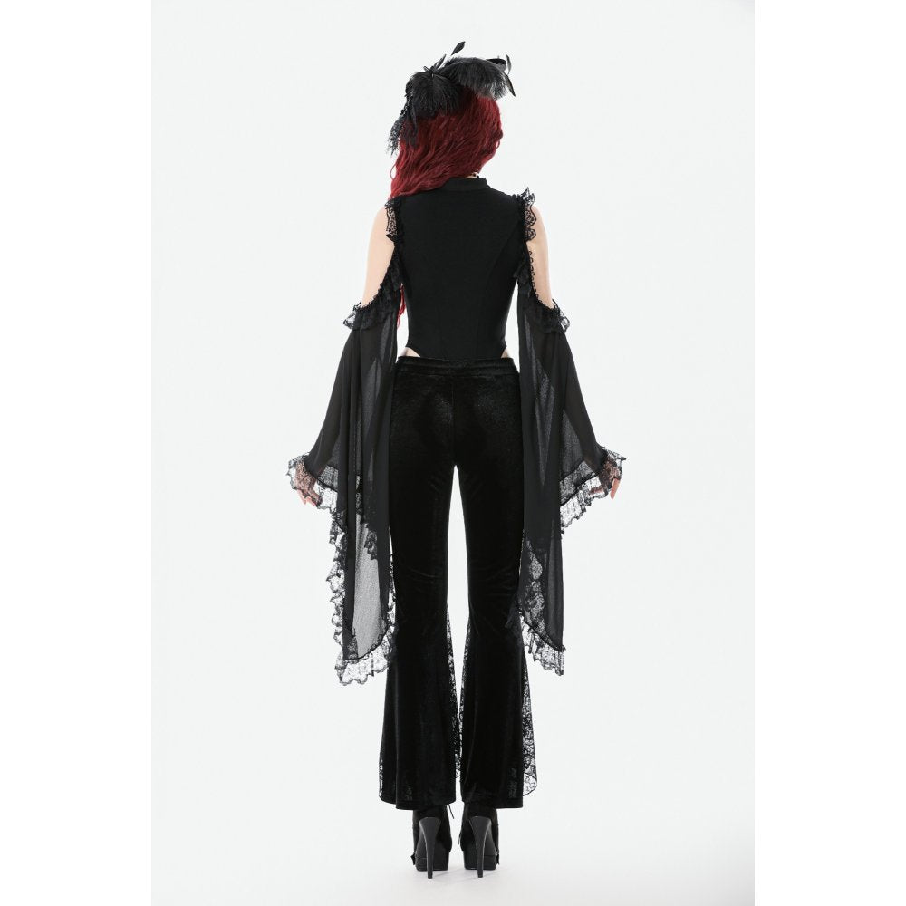 Dark in Love Women's Trousers Erzebeth Velvet Lace Flare UK 8-22 - QHA UK