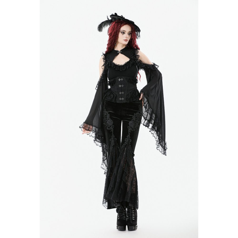 Dark in Love Women's Trousers Erzebeth Velvet Lace Flare UK 8-22 - QHA UK
