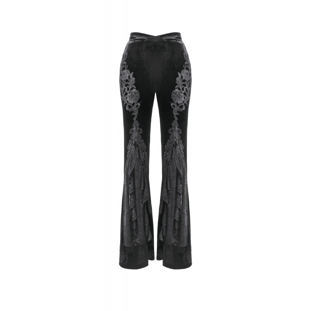 Dark in Love Women's Trousers Erzebeth Velvet Lace Flare UK 8-22 - QHA UK