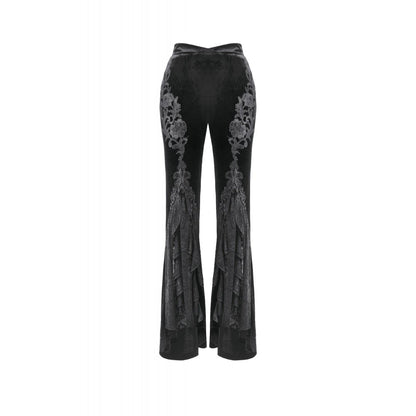 Dark in Love Women's Trousers Erzebeth Velvet Lace Flare UK 8-22 - QHA UK