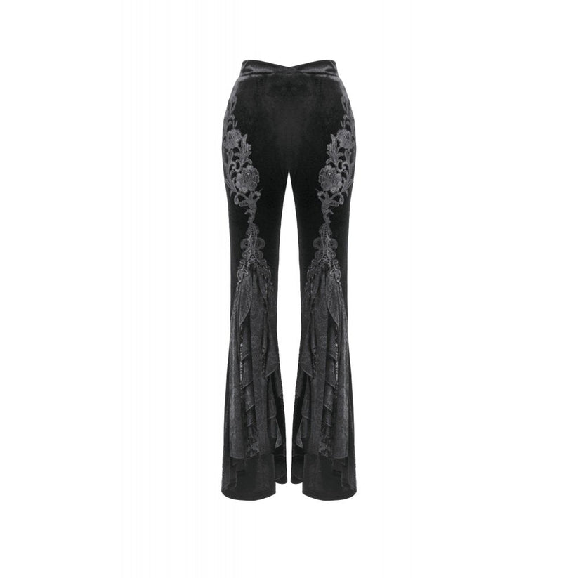 Dark in Love Women's Trousers Erzebeth Velvet Lace Flare UK 8-22 - QHA UK