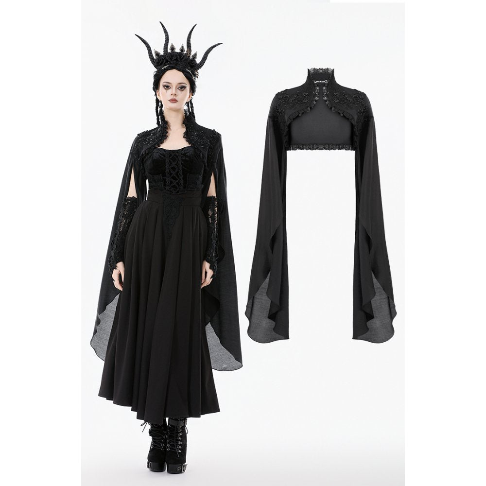 Dark in Love Women's Gothic Shrug Erzsébet Dramatic Lace Cape UK 8-22 - QHA UK