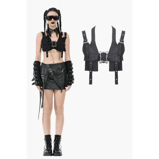 Dark in Love Women's Bodysuit Evangeline Buckled Utility Crop Top - QHA UK