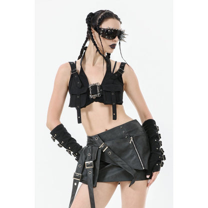 Dark in Love Women's Bodysuit Evangeline Buckled Utility Crop Top - QHA UK