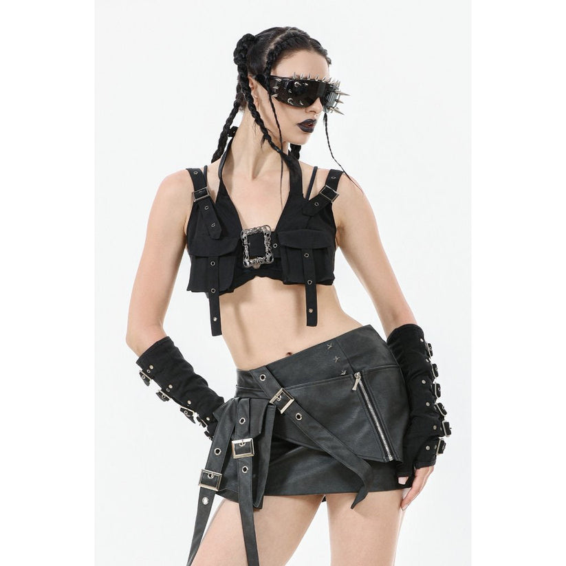 Dark in Love Women's Bodysuit Evangeline Buckled Utility Crop Top - QHA UK