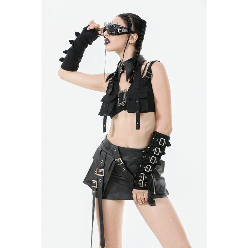 Dark in Love Women's Bodysuit Evangeline Buckled Utility Crop Top - QHA UK