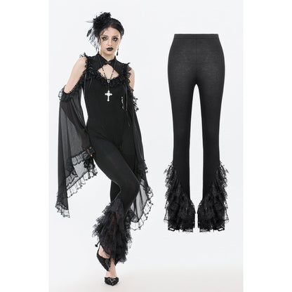 Dark in Love Women's Gothic Leggings Flare with Lace Frills UK 8-22 - QHA UK