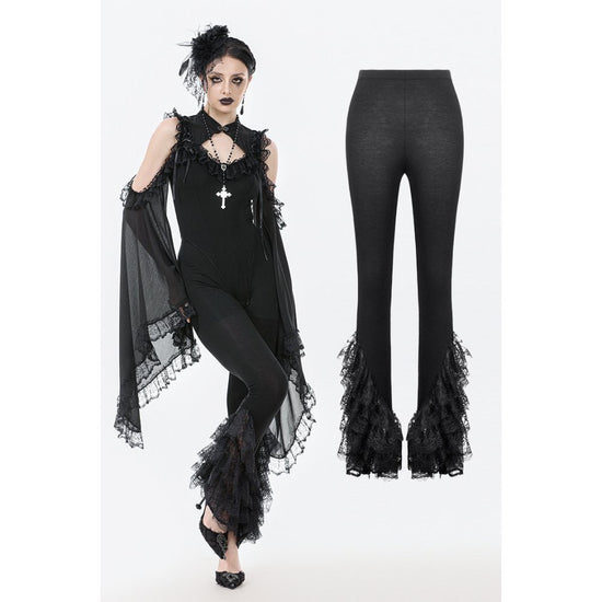 Dark in Love Women's Gothic Leggings Flare with Lace Frills UK 8-22 - QHA UK