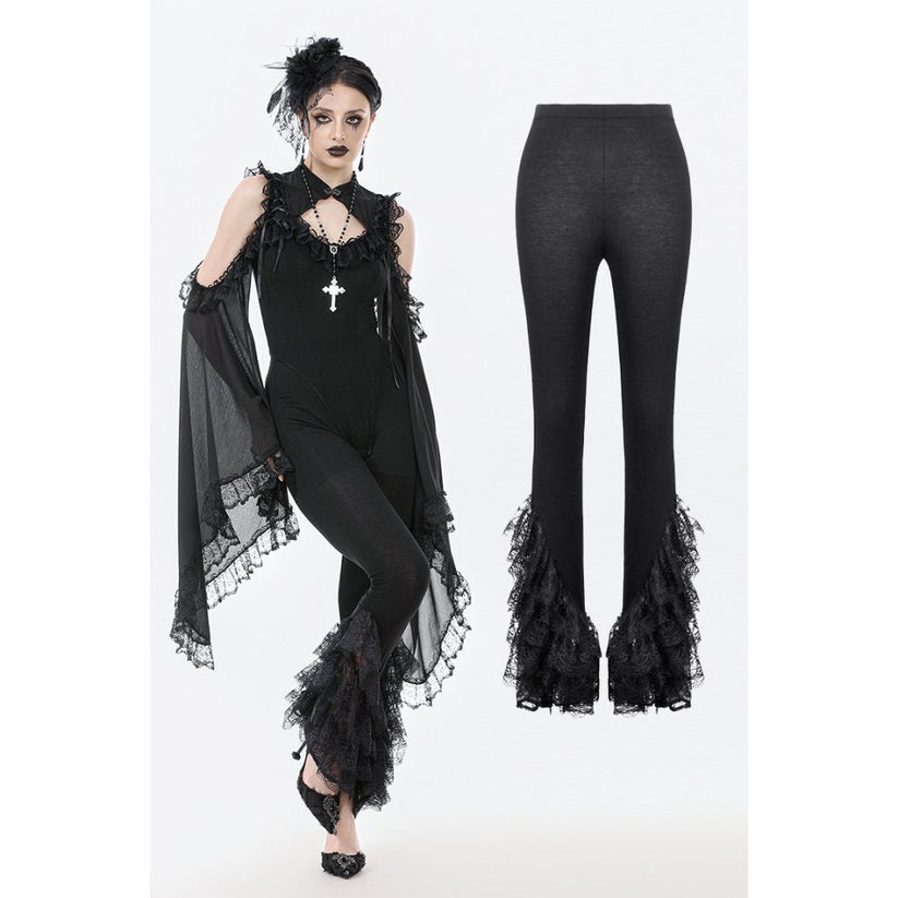 Dark in Love Women's Gothic Leggings Flare with Lace Frills UK 8-22 - QHA UK