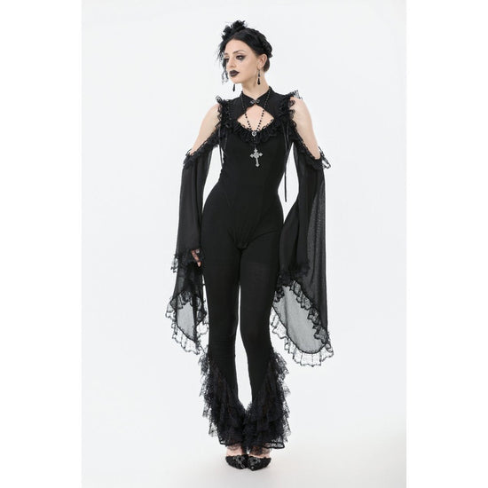 Dark in Love Women's Gothic Leggings Flare with Lace Frills UK 8-22 - QHA UK