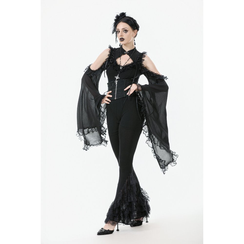 Dark in Love Women's Gothic Leggings Flare with Lace Frills UK 8-22 - QHA UK
