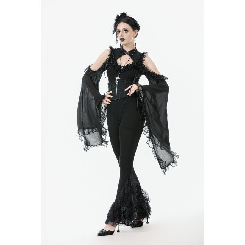 Dark in Love Women's Gothic Leggings Flare with Lace Frills UK 8-22 - QHA UK