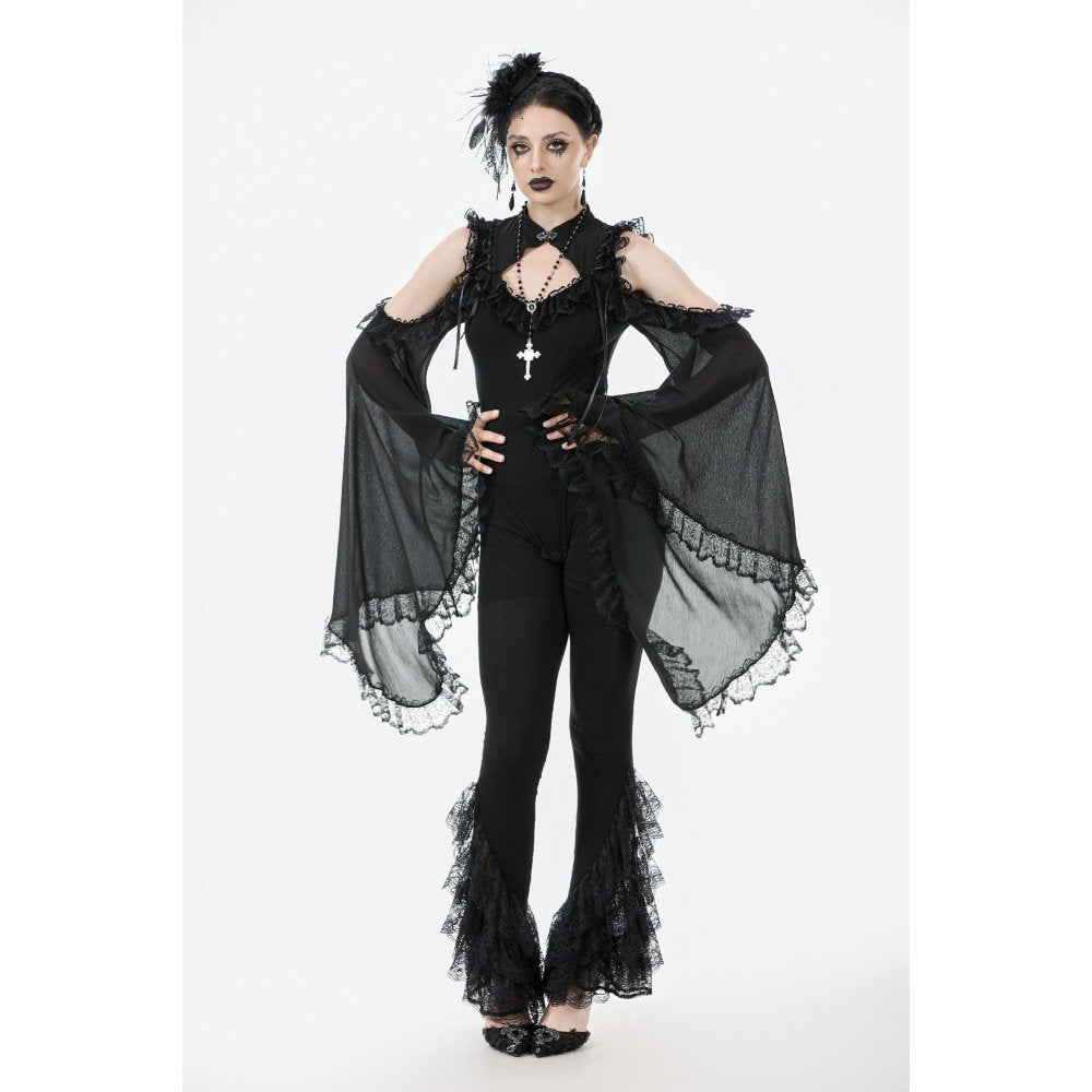 Dark in Love Women's Gothic Leggings Flare with Lace Frills UK 8-22 - QHA UK