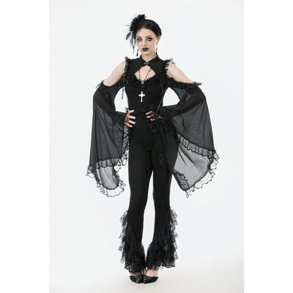 Dark in Love Women's Gothic Leggings Flare with Lace Frills UK 8-22 - QHA UK