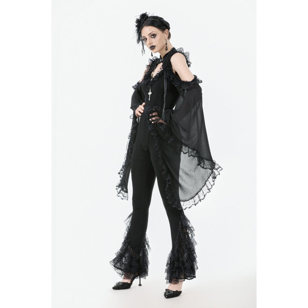 Dark in Love Women's Gothic Leggings Flare with Lace Frills UK 8-22 - QHA UK
