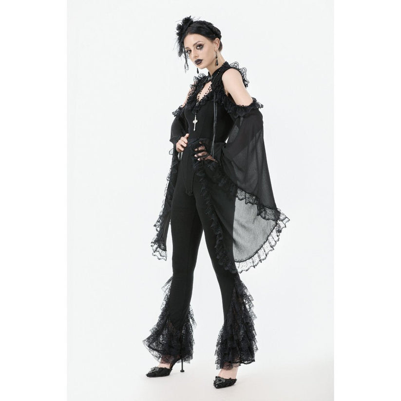 Dark in Love Women's Gothic Leggings Flare with Lace Frills UK 8-22 - QHA UK