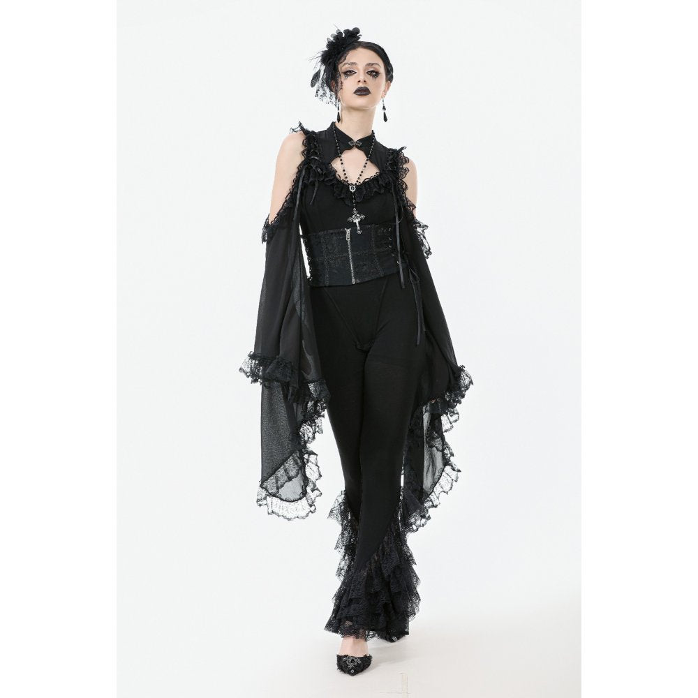 Dark in Love Women's Gothic Leggings Flare with Lace Frills UK 8-22 - QHA UK