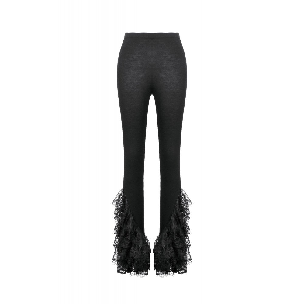 Dark in Love Women's Gothic Leggings Flare with Lace Frills UK 8-22 - QHA UK