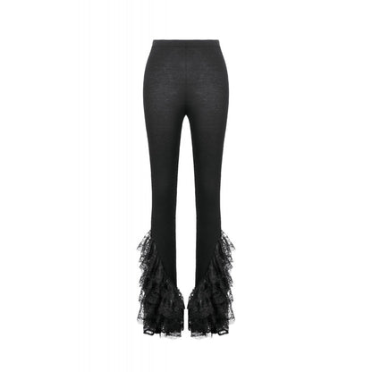 Dark in Love Women's Gothic Leggings Flare with Lace Frills UK 8-22 - QHA UK