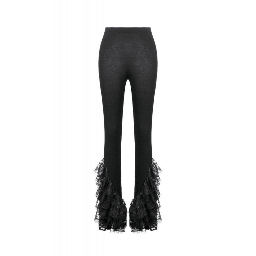 Dark in Love Women's Gothic Leggings Flare with Lace Frills UK 8-22 - QHA UK