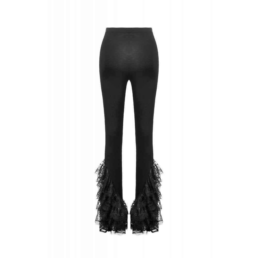 Dark in Love Women's Gothic Leggings Flare with Lace Frills UK 8-22 - QHA UK
