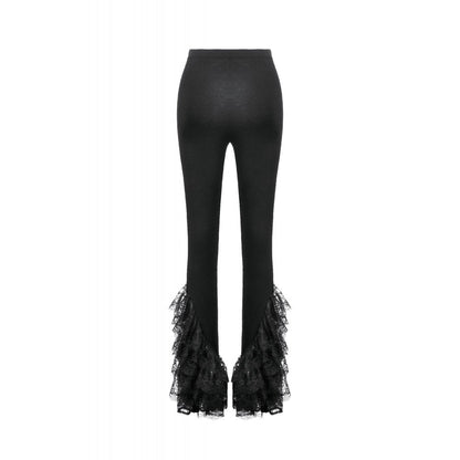 Dark in Love Women's Gothic Leggings Flare with Lace Frills UK 8-22 - QHA UK