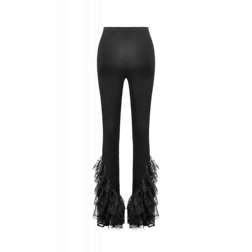 Dark in Love Women's Gothic Leggings Flare with Lace Frills UK 8-22 - QHA UK