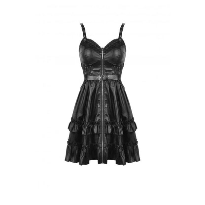 Dark in Love Gothic Dress Ariella Strap Black Faux Leather UK 10-18 - QHA UK