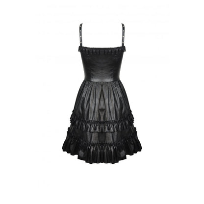 Dark in Love Gothic Dress Ariella Strap Black Faux Leather UK 10-18 - QHA UK
