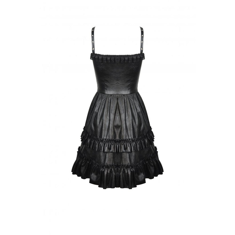 Dark in Love Gothic Dress Ariella Strap Black Faux Leather UK 10-18 - QHA UK