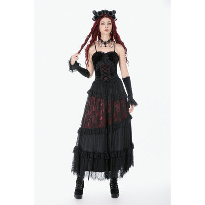 Dark in Love Women's Gothic Corset Black and Red Velvet Lace UK 8-18 - QHA UK