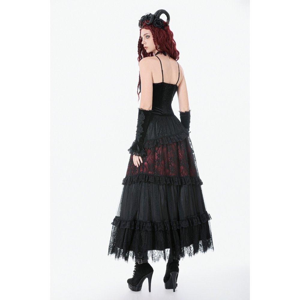 Dark in Love Women's Gothic Corset Black and Red Velvet Lace UK 8-18 - QHA UK