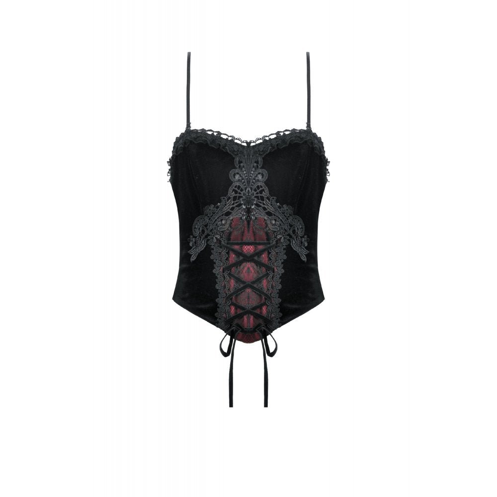 Dark in Love Women's Gothic Corset Black and Red Velvet Lace UK 8-18 - QHA UK