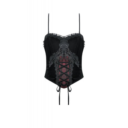 Dark in Love Women's Gothic Corset Black and Red Velvet Lace UK 8-18 - QHA UK