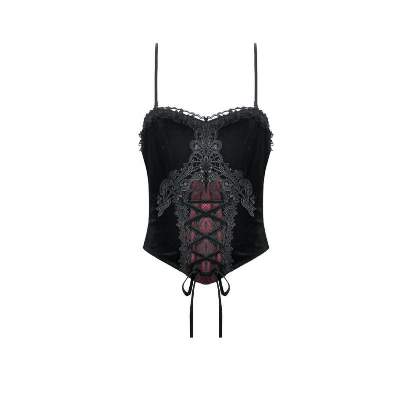 Dark in Love Women's Gothic Corset Black and Red Velvet Lace UK 8-18 - QHA UK