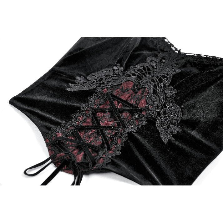 Dark in Love Women's Gothic Corset Black and Red Velvet Lace UK 8-18 - QHA UK