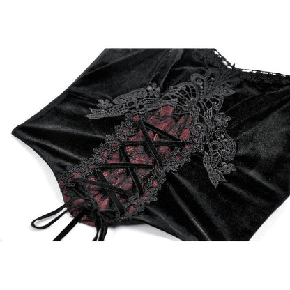 Dark in Love Women's Gothic Corset Black and Red Velvet Lace UK 8-18 - QHA UK