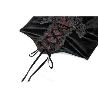 Dark in Love Women's Gothic Corset Black and Red Velvet Lace UK 8-18 - QHA UK